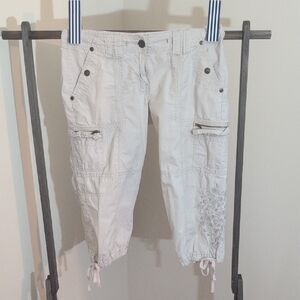 Gasoline | Cream Cargo Capris with Sequined And Embroidered Detail